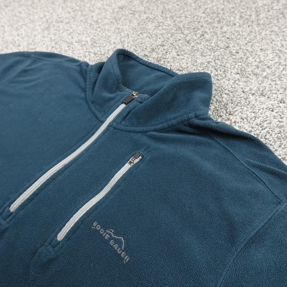 Eddie Bauer Pullover Mens 2XL Blue Fleece 1/4 Zip Sweater Mock Neck Outdoor Hike